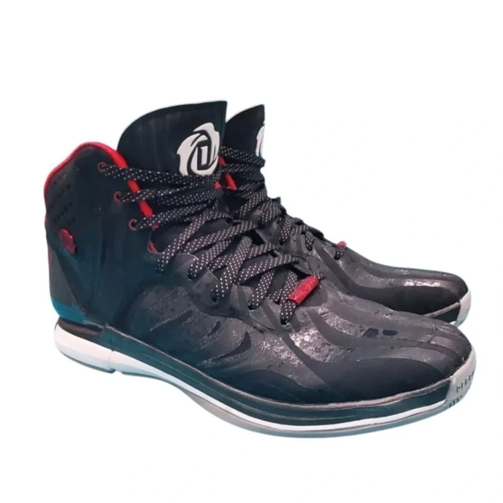 Adidas Derrick Rose Black and Red High-Top Sneakers - Picture 1 of 10